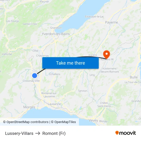 Lussery-Villars to Romont (Fr) map
