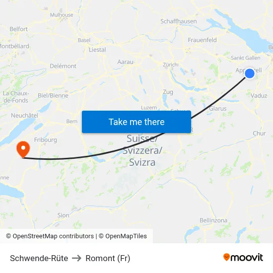 Schwende-Rüte to Romont (Fr) map