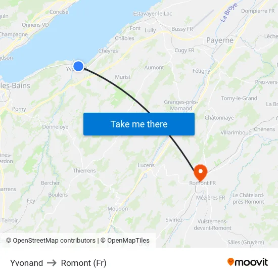 Yvonand to Romont (Fr) map