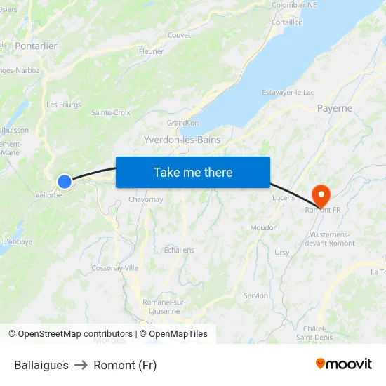 Ballaigues to Romont (Fr) map