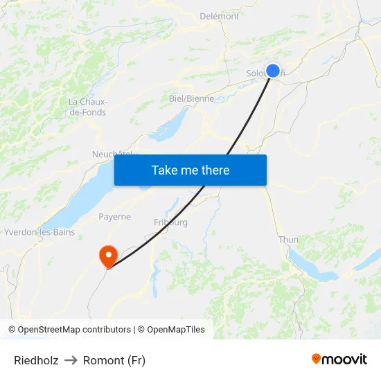 Riedholz to Romont (Fr) map