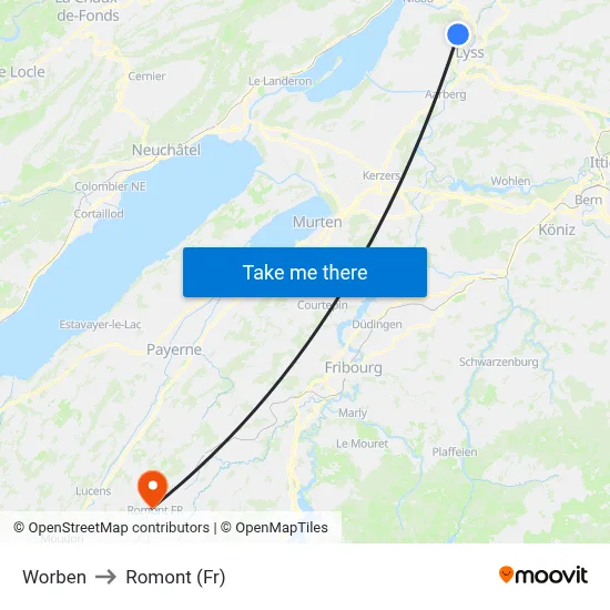 Worben to Romont (Fr) map