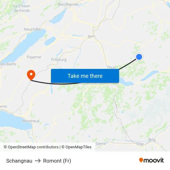 Schangnau to Romont (Fr) map