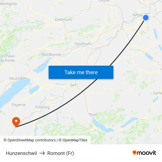 Hunzenschwil to Romont (Fr) map