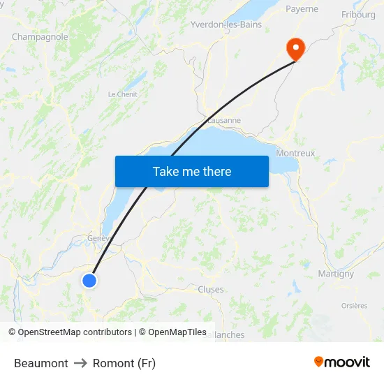 Beaumont to Romont (Fr) map