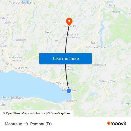 Montreux to Romont (Fr) map