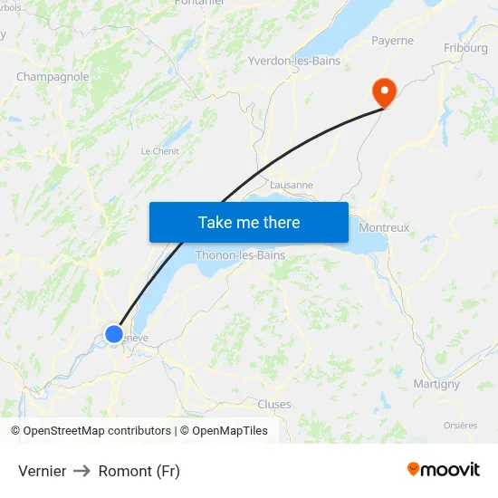 Vernier to Romont (Fr) map