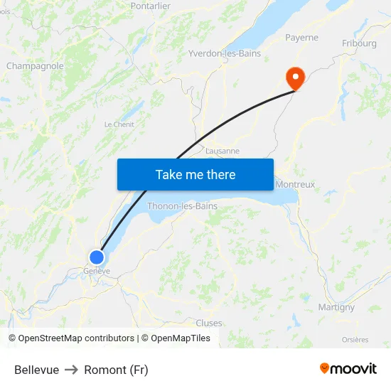 Bellevue to Romont (Fr) map