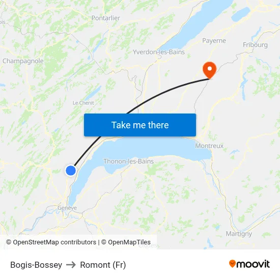Bogis-Bossey to Romont (Fr) map