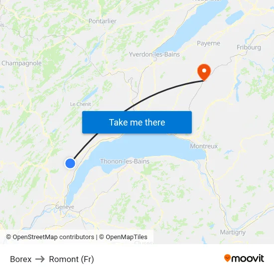 Borex to Romont (Fr) map