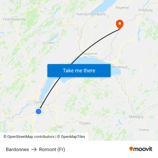 Bardonnex to Romont (Fr) map
