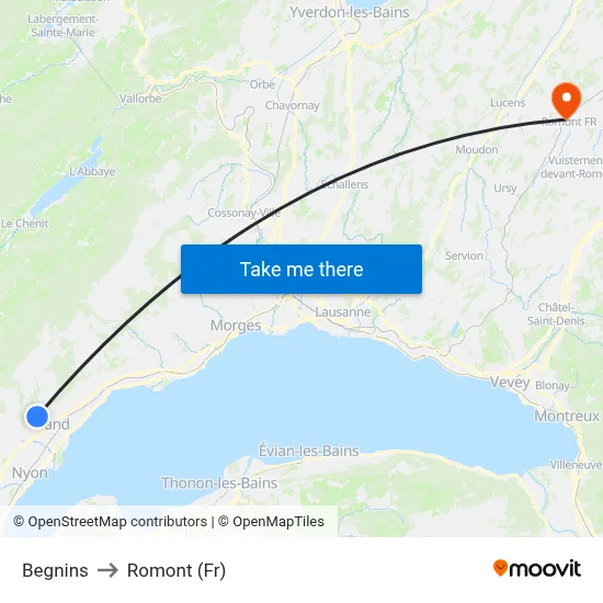 Begnins to Romont (Fr) map