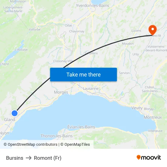Bursins to Romont (Fr) map