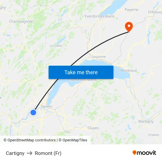 Cartigny to Romont (Fr) map