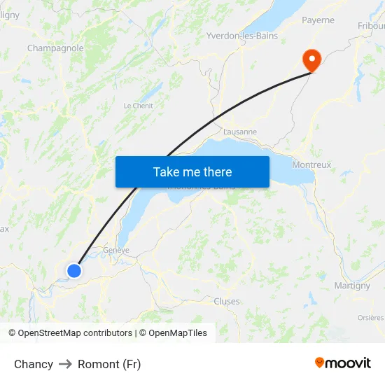 Chancy to Romont (Fr) map