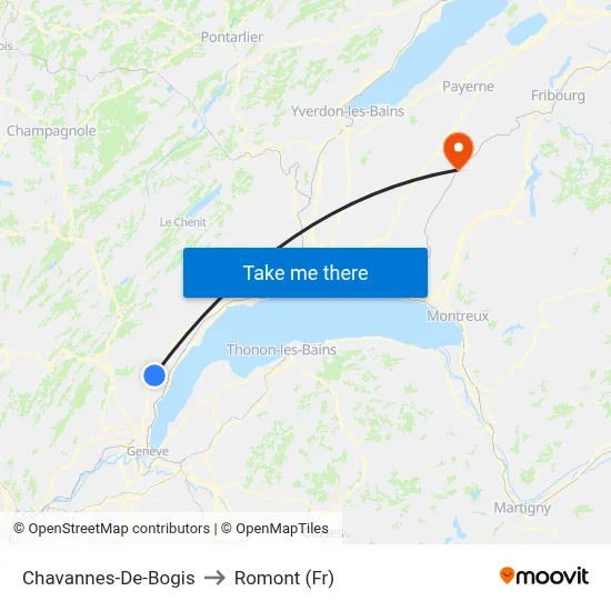 Chavannes-De-Bogis to Romont (Fr) map