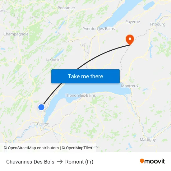 Chavannes-Des-Bois to Romont (Fr) map
