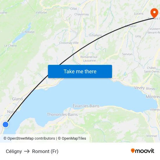 Céligny to Romont (Fr) map
