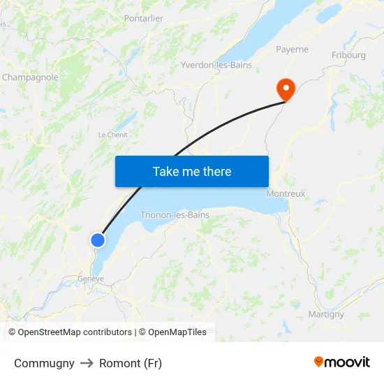 Commugny to Romont (Fr) map