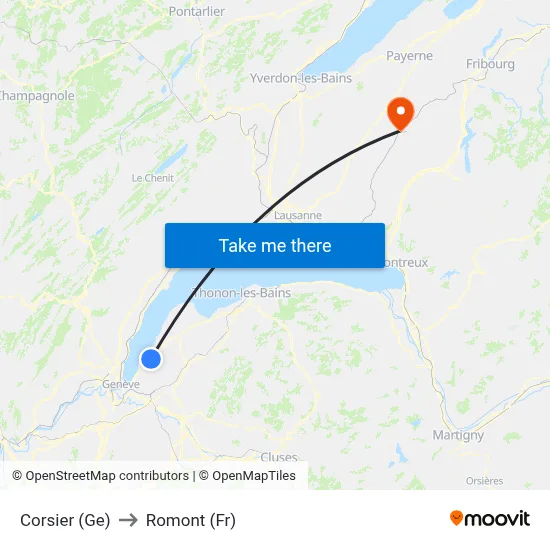 Corsier (Ge) to Romont (Fr) map