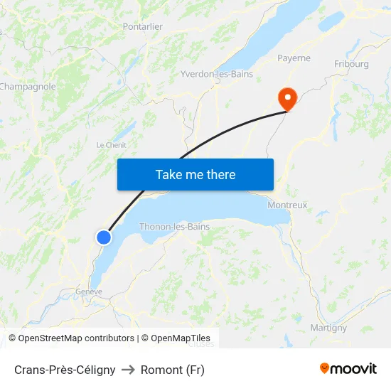 Crans-Près-Céligny to Romont (Fr) map