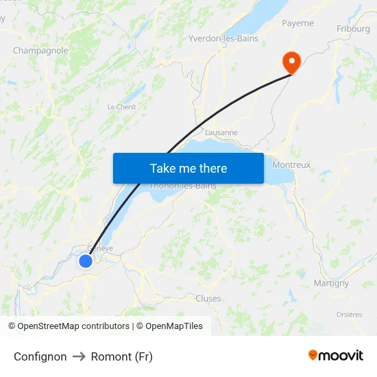 Confignon to Romont (Fr) map