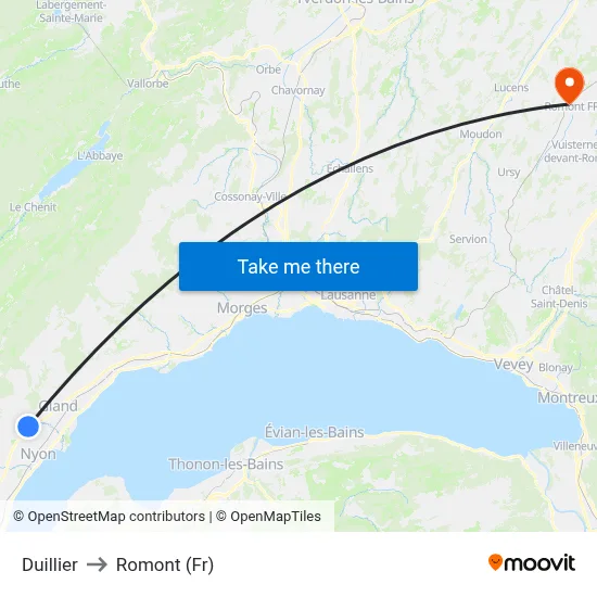Duillier to Romont (Fr) map