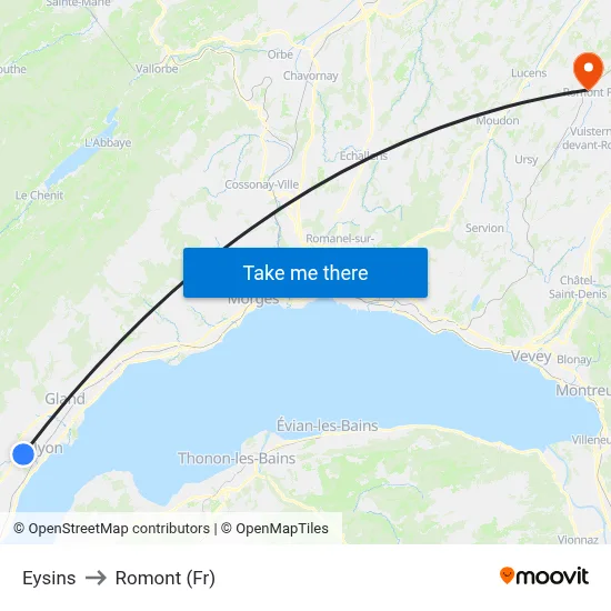 Eysins to Romont (Fr) map
