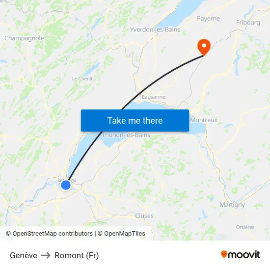 Genève to Romont (Fr) map