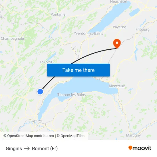 Gingins to Romont (Fr) map
