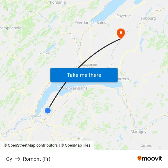 Gy to Romont (Fr) map