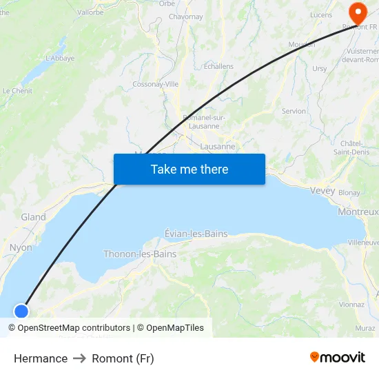 Hermance to Romont (Fr) map