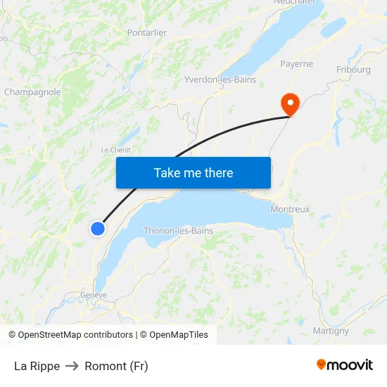 La Rippe to Romont (Fr) map