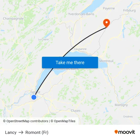 Lancy to Romont (Fr) map