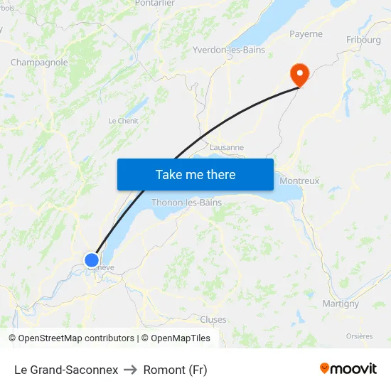 Le Grand-Saconnex to Romont (Fr) map