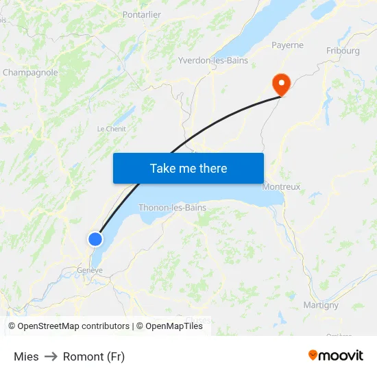 Mies to Romont (Fr) map