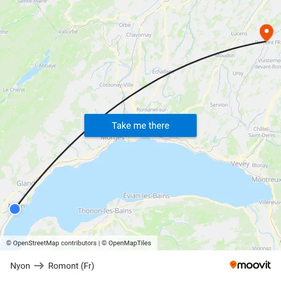 Nyon to Romont (Fr) map