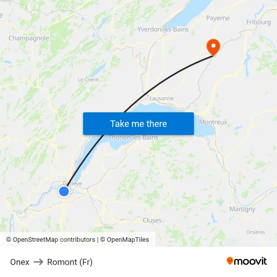 Onex to Romont (Fr) map