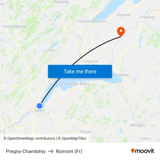 Pregny-Chambésy to Romont (Fr) map
