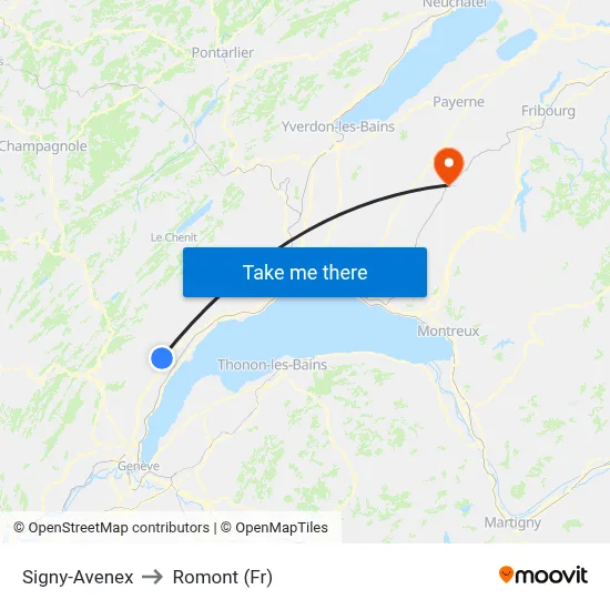 Signy-Avenex to Romont (Fr) map