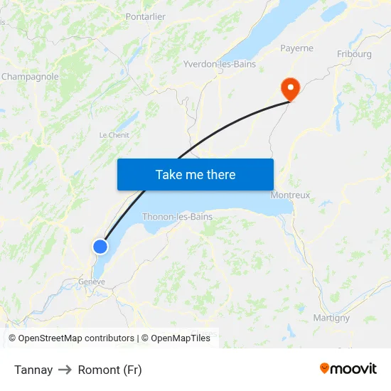 Tannay to Romont (Fr) map