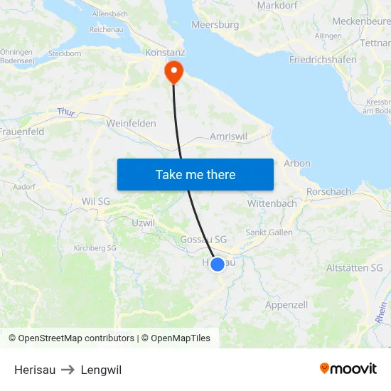 Herisau to Lengwil map