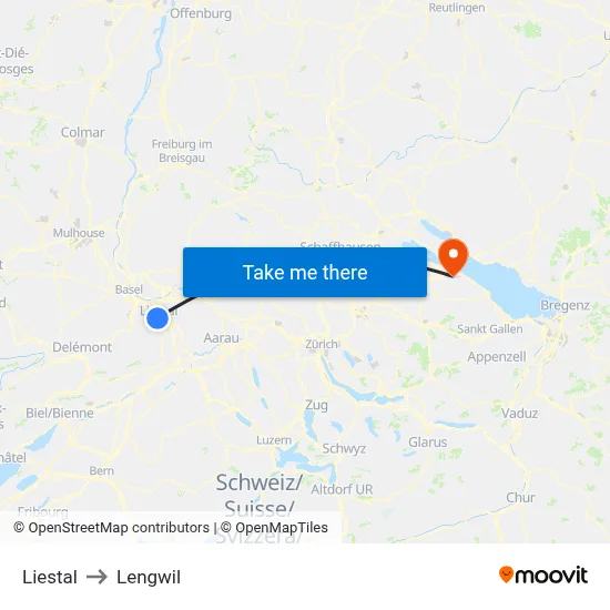 Liestal to Lengwil map