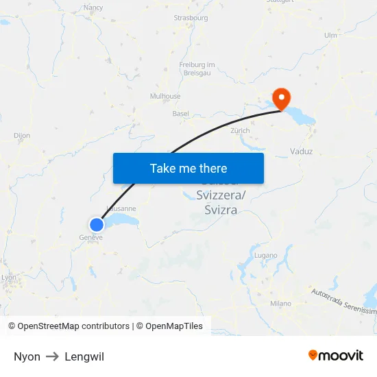 Nyon to Lengwil map