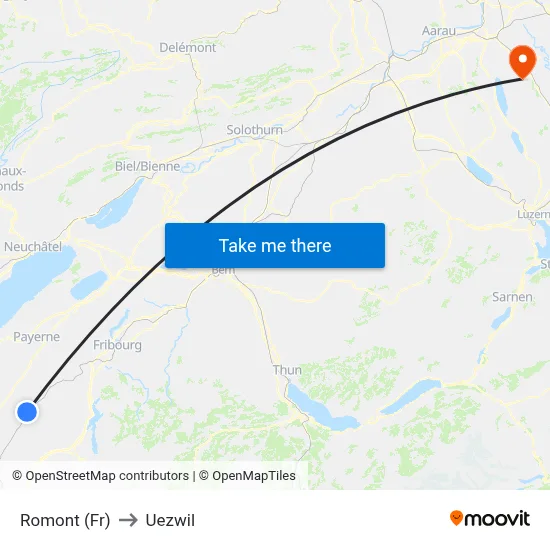 Romont (Fr) to Uezwil map