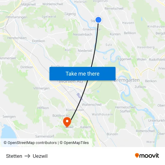 Stetten to Uezwil map