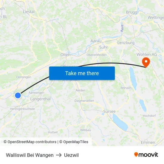 Walliswil Bei Wangen to Uezwil map