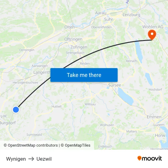 Wynigen to Uezwil map