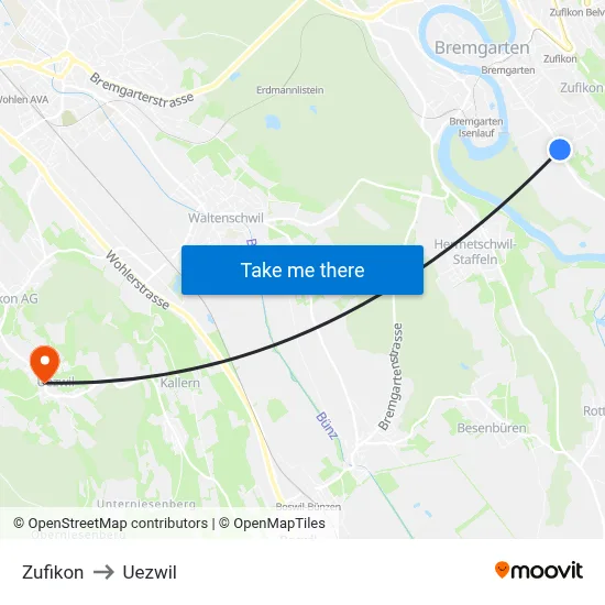 Zufikon to Uezwil map