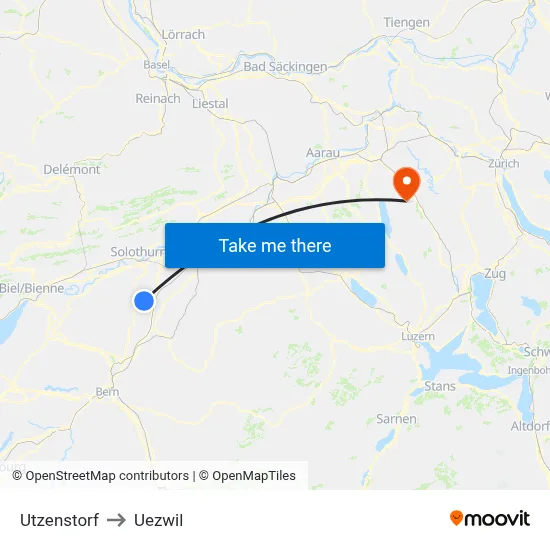 Utzenstorf to Uezwil map